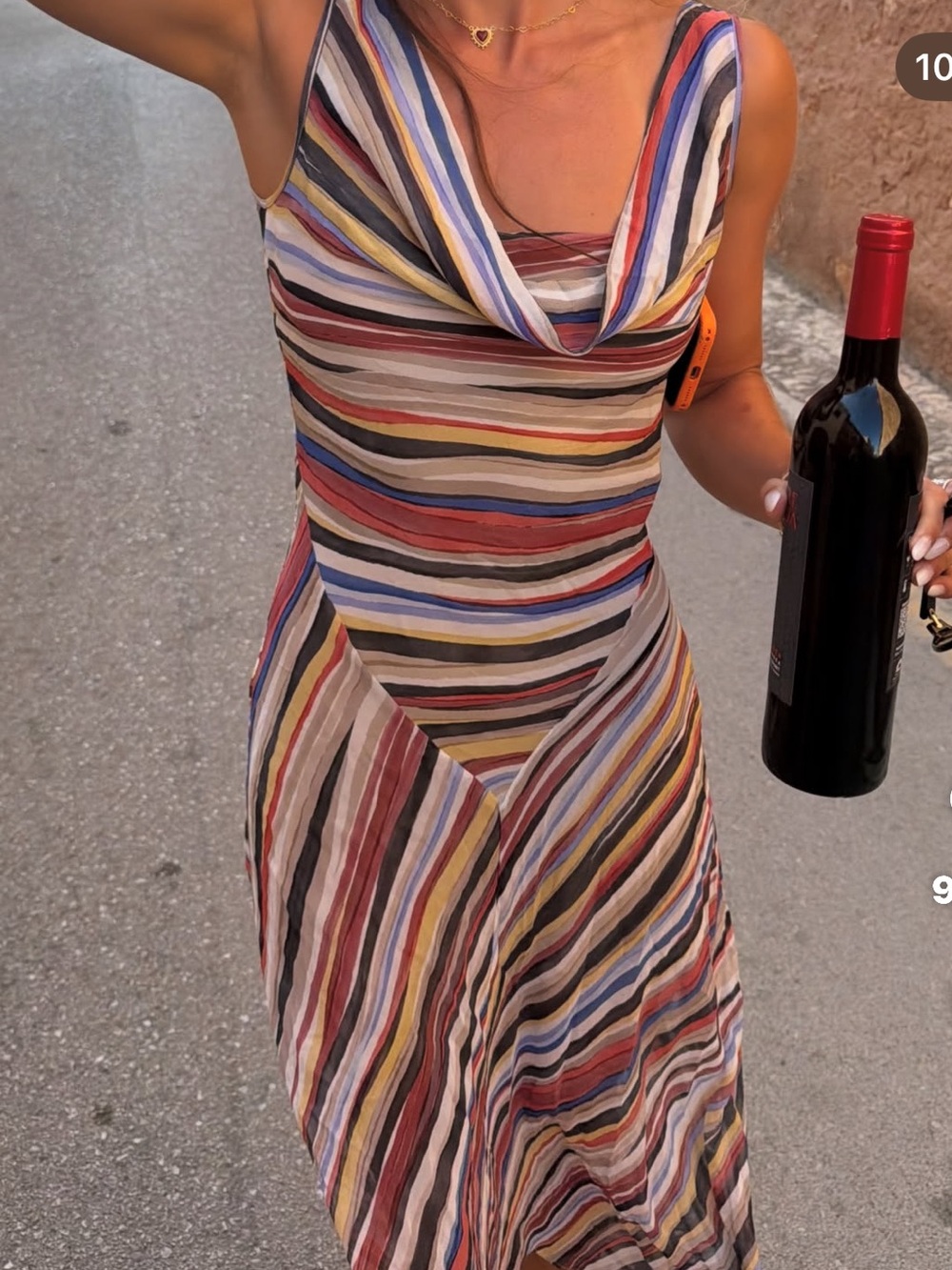 Viral luxe quality Striped Cowl Neck Midi Dress in Multicolor